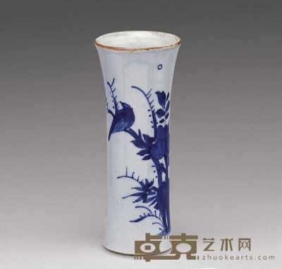 清 顺治花鸟纹花觚 高19.5cm